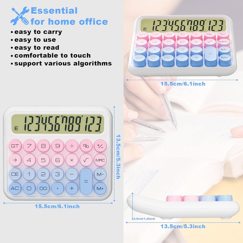 Decklit Battery Desk Calculator - 12 Digit Extra Large 5-Inch LCD Display, Big Buttons Easy to Press Office Calculators, 15 Tilt Screen for Kids (Blue & Pink) - Image 2